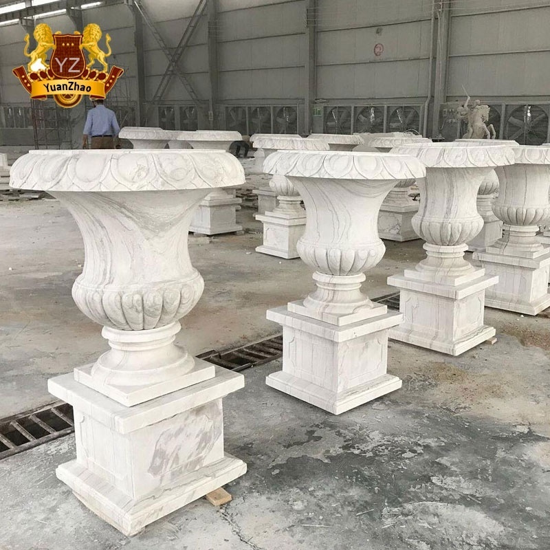 Stone Carving Large Garden Vase Natural Marble Planters Stone Carving Flower Pot Vase For Sale