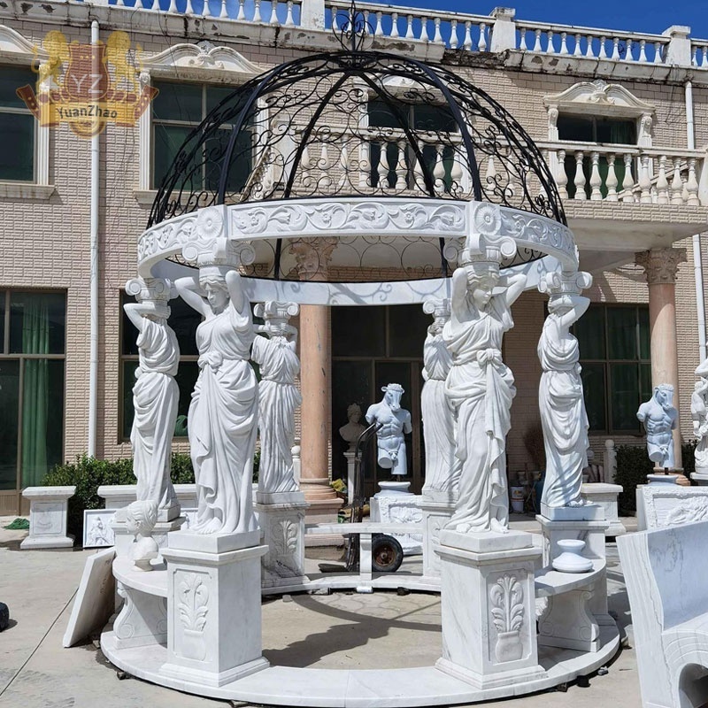 Custom Outdoor Garden Decorative Metal Dome Roman Column Stone Pavilion Gazebo Weeding White Marble Gazebo