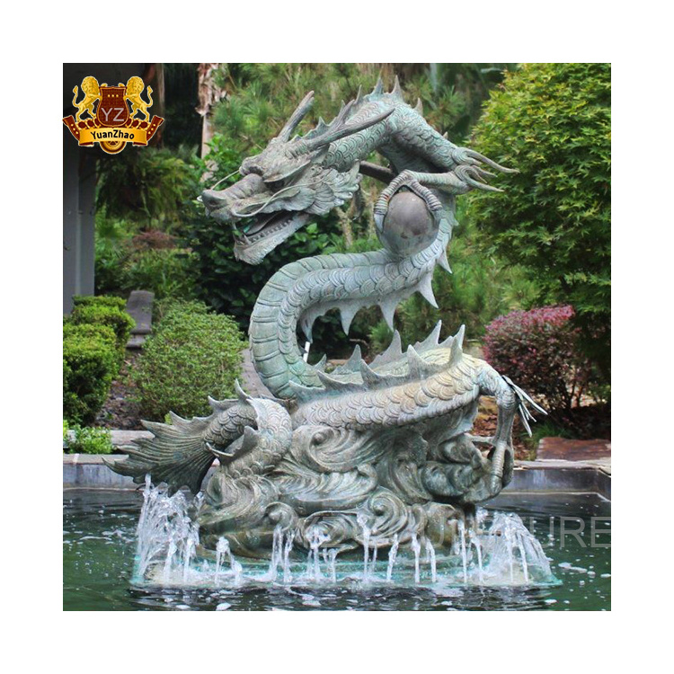 Custom Metal Bronze Dragon Statue Ornaments Antique Brass Bronze Large Chinese Dragon Garden Statue Sculpture Water Fountain