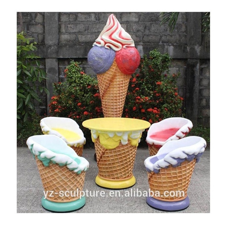 Hot Sale Life Size Fiberglass Ice Cream Chair Sculpture New Design Fiberglass Ice Cream Chair And Table Furniture For Decoration