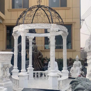 Custom Outdoor Garden Decorative Metal Dome Roman Column Stone Pavilion Gazebo Weeding White Marble Gazebo