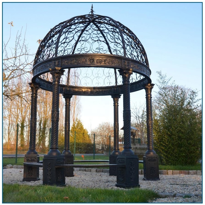 wholesale Modern Outdoor Metal Furniturel Antique Wrought Cast Iron Gazebos Garden Cast Iron Round Gazebo for sale