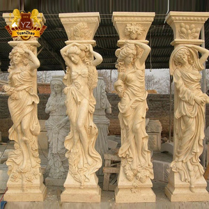 Building Material Exterior Natural Stone Columns Prices Natural Beige Marble Lady Roman Flower Columns Pillar For Sale