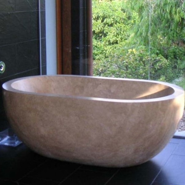 Modern Carved Natural Stone Bathroom Bath Tub Free Standing Black Marble Bathtub