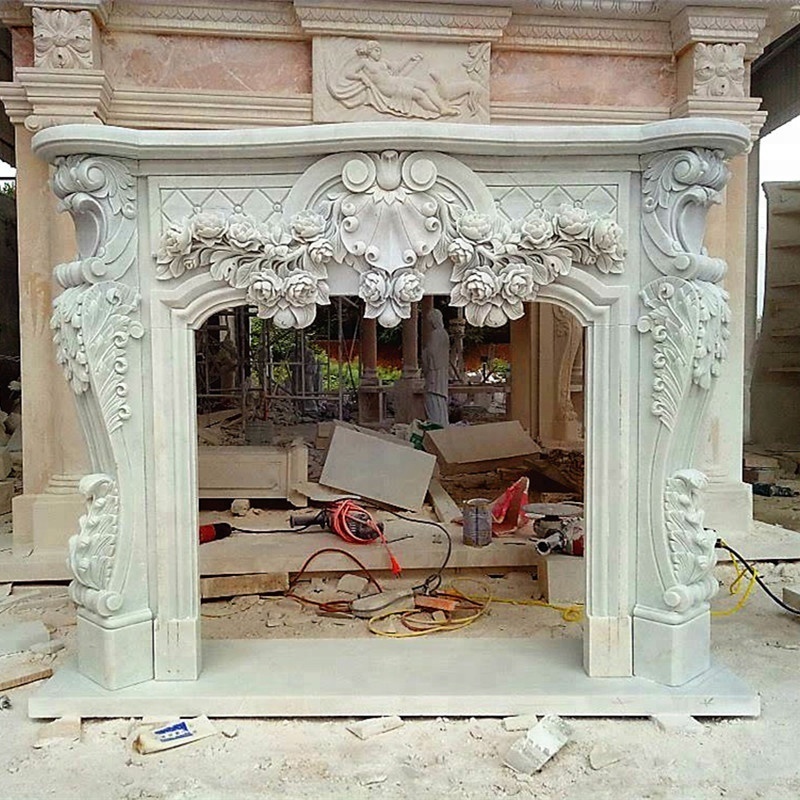 Hot Sale Decorative Modern Big Natural Stone Fireplace Mantle Surround White Marble French Victorian Fireplace Mantel Frame