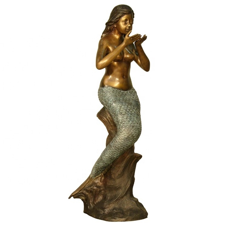 Garden Decoration Hand Made Life Size Bronze Mermaid Figurines And Statues With Dolphin