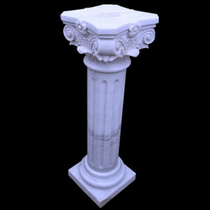 Building Construction Natural White Marble Roman Column Pedestal with Flowers carving