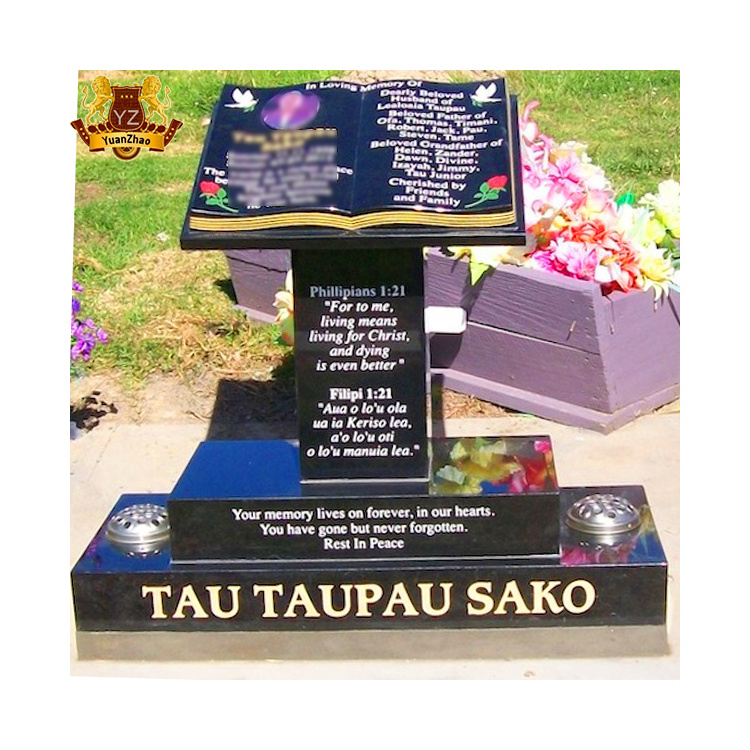 Wholesale Cemetery Tombstones And Monuments Black Marble Granite Open Bible Headstone Prices