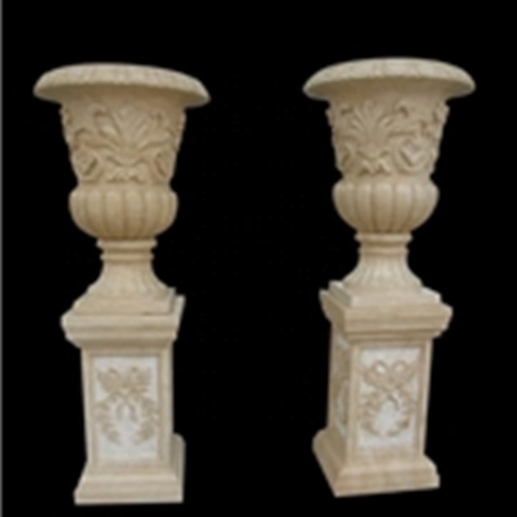 Building Construction Natural White Marble Roman Column Pedestal with Flowers carving