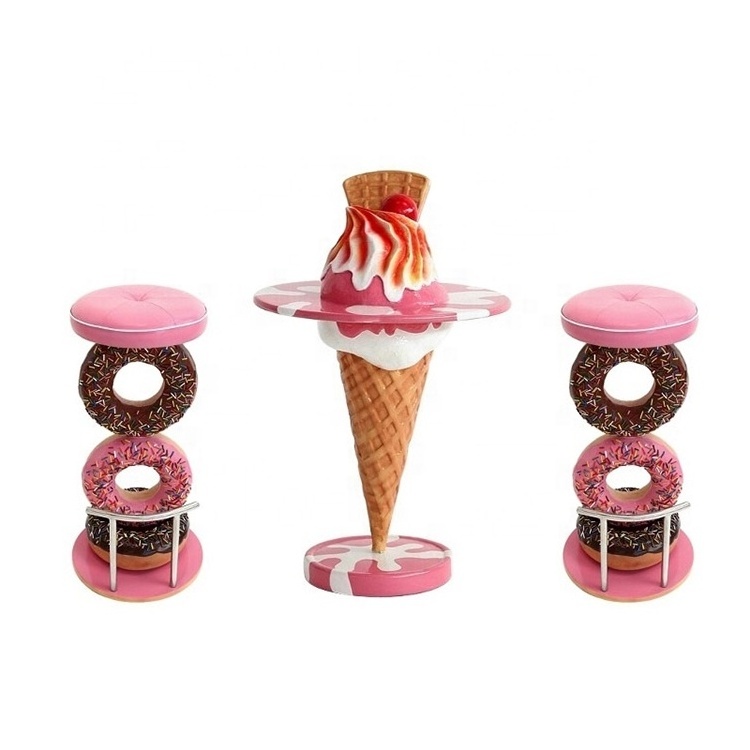 Hot Sale Market Decoration Fiberglass Ice Cream And Donut Furniture Fiberglass Table and Chairs