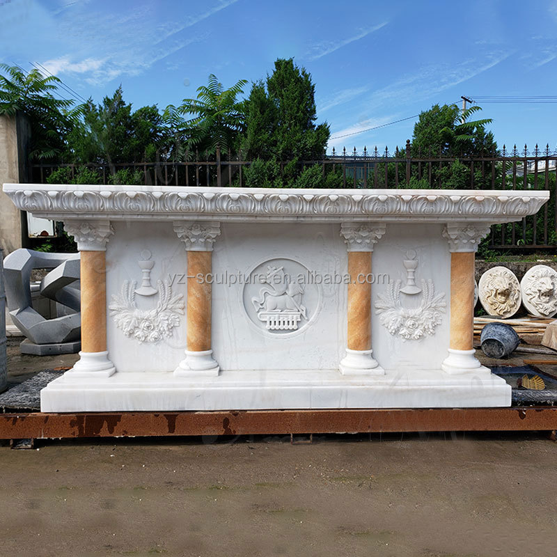 100% Natural Stone Religious Prayer Altar Natural Marble Altar Catholic Altar Table With Pillars