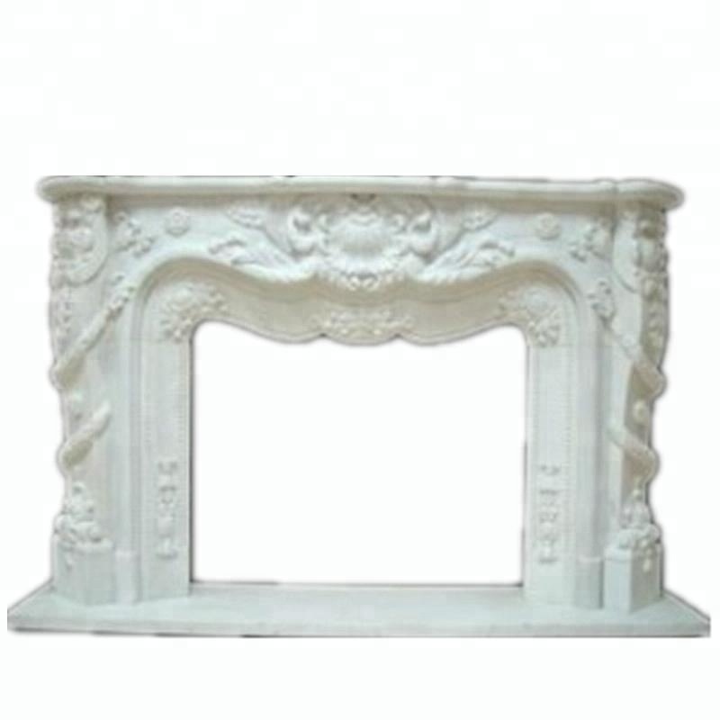 Fireplaces Mantel White Marble Hand Carving Indoor for Indoor Decoration Stone Fireplaces