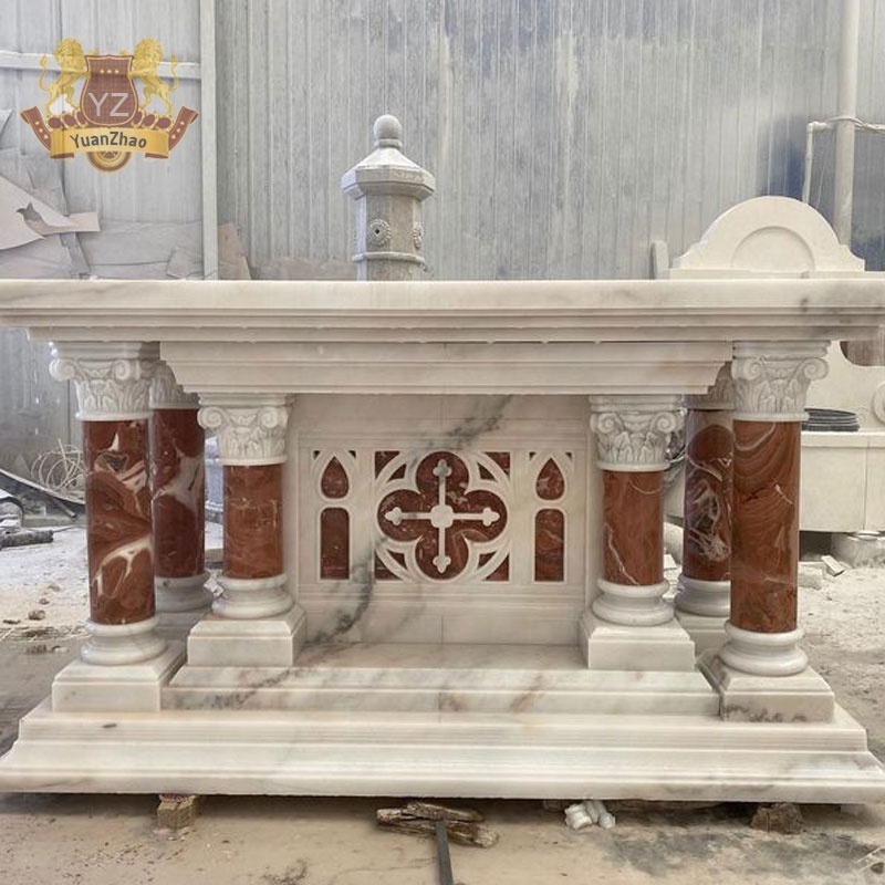 Custom western style religious church marble altar with angel statue mixed natural marble altar table for decoration