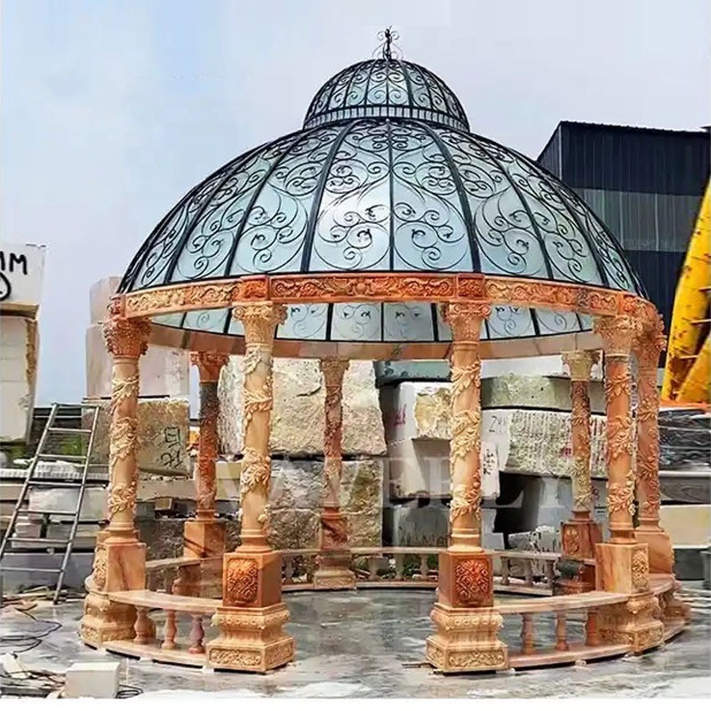 Custom Outdoor Garden Decorative Metal Dome Roman Column Stone Pavilion Gazebo Weeding White Marble Gazebo