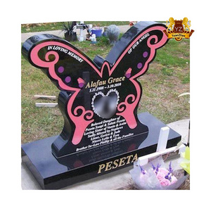 Custom Modern Unique Cemetery Monument Stone Headstones Natural Stone Black Marble Butterfly Headstones