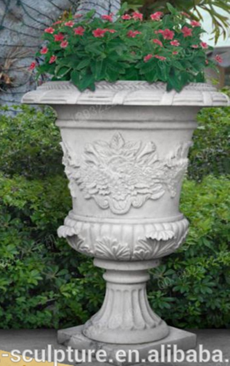 Stone Carving Large Garden Vase Natural Marble Planters Stone Carving Flower Pot Vase For Sale