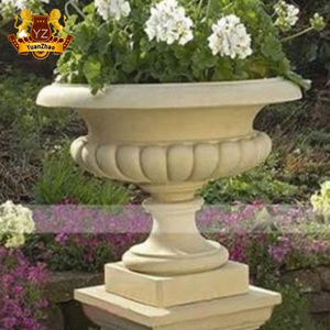 Western style garden large flower pots planters outdoor white marble stone flower pot for sale