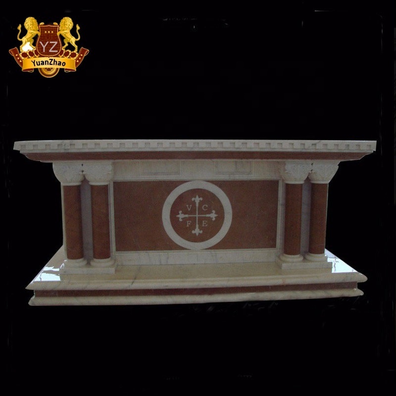 Custom western style religious church marble altar with angel statue mixed natural marble altar table for decoration