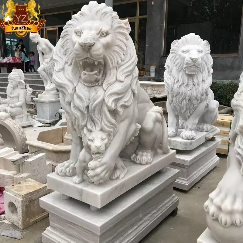 Outdoor Garden Decoration Chinese Lion Stone Carvings And Sculptures Granite Marble Chinese Guardian Lions For Sale