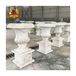 Stone Carving Large Garden Vase Natural Marble Planters Stone Carving Flower Pot Vase For Sale