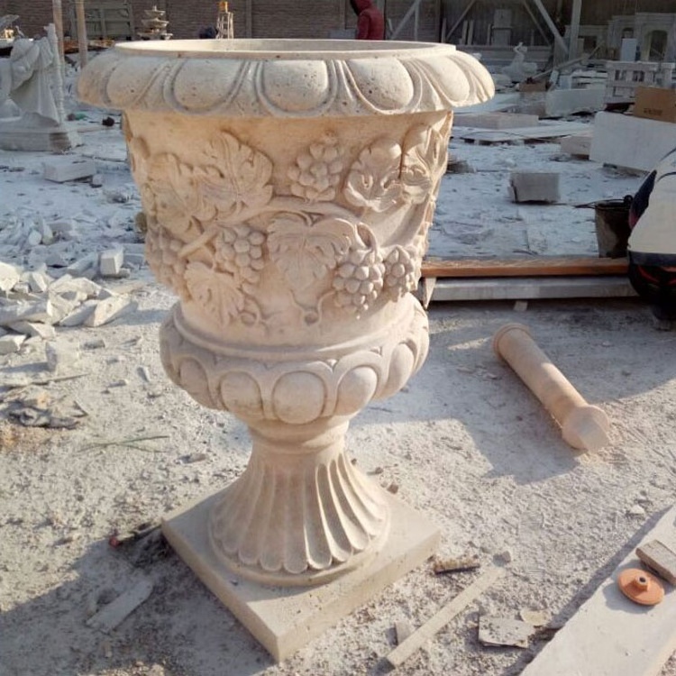 Stone Carving Large Garden Vase Natural Marble Planters Stone Carving Flower Pot Vase For Sale