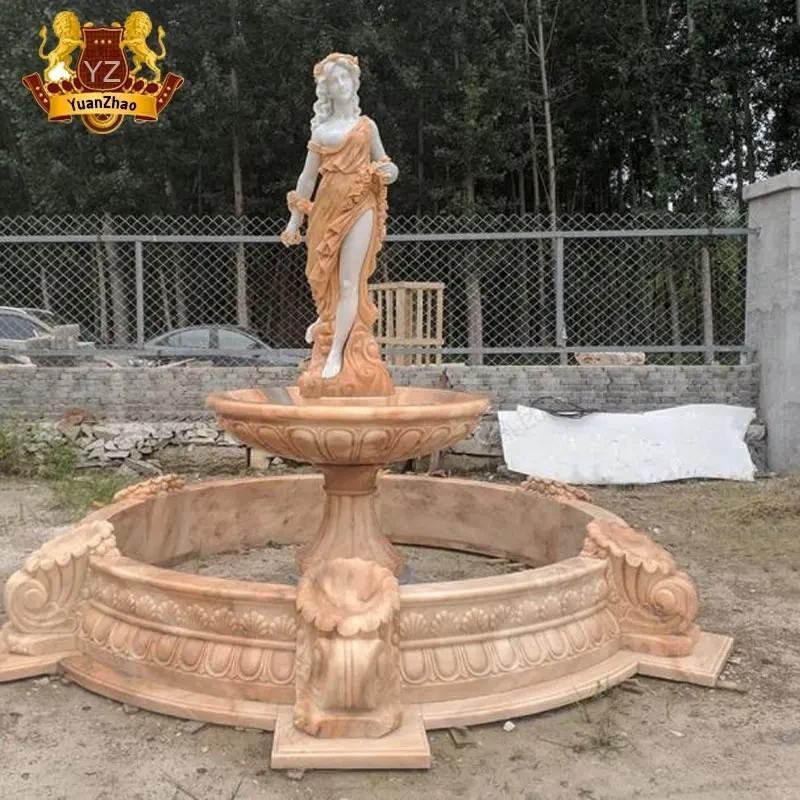 Outdoor Garden Decoration Stone Statue Water Fountain Hand Carved Marble Angel with Children Fountain