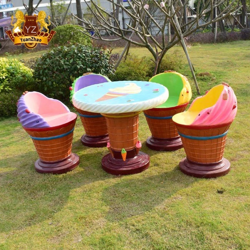 Hot Sale Life Size Fiberglass Ice Cream Chair Sculpture New Design Fiberglass Ice Cream Chair And Table Furniture For Decoration