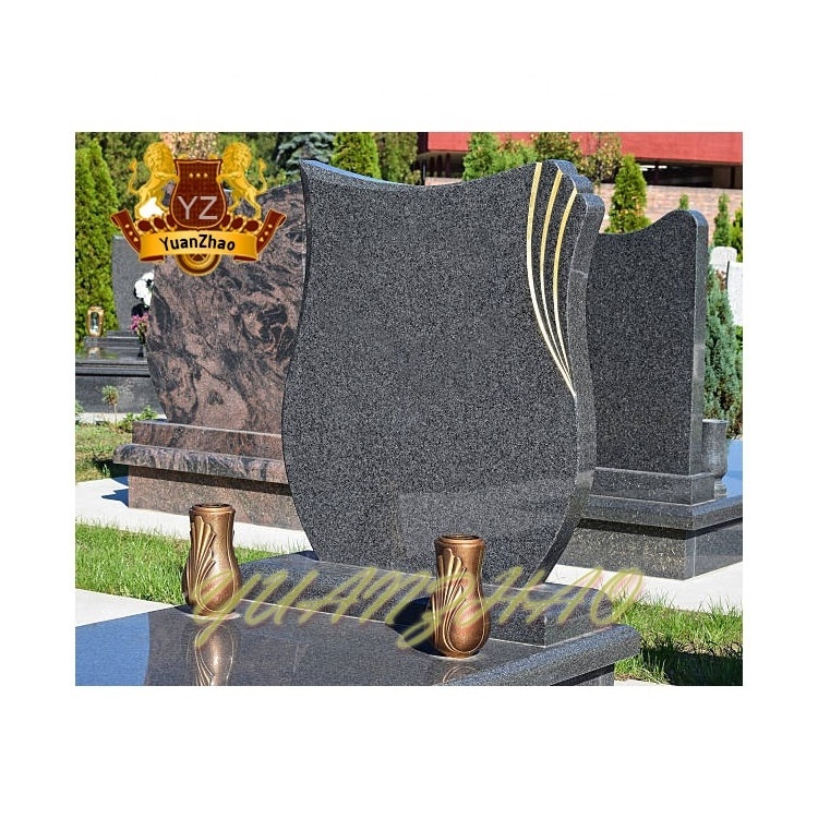 Wholesale Natural Stone Black Granite Grave Tombstone Slab Marble tree Shaped Tombstone For Sale