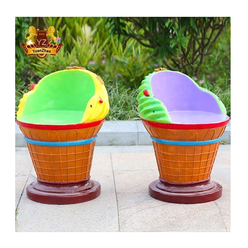 Hot Sale Life Size Fiberglass Ice Cream Chair Sculpture New Design Fiberglass Ice Cream Chair And Table Furniture For Decoration