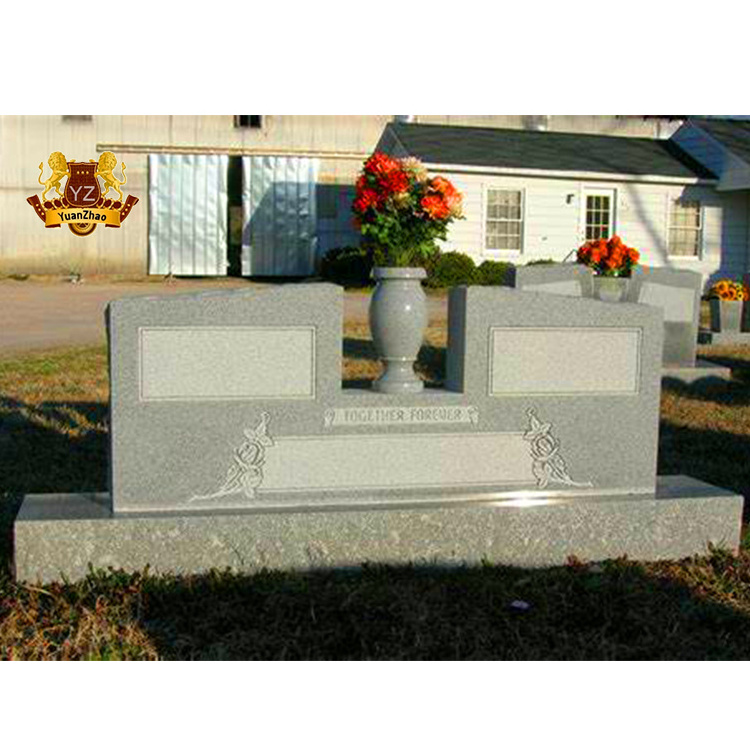 Modern Cemetery Grave Stone Tombstones And Monuments Red Marble Granite Double Heart Headstones With Vases