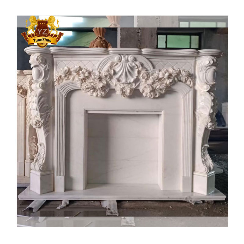 Freestanding Home  Decoration French Hand Carved Natural White Marble Fireplace Surround Indoor White Marble Fireplace Mantel