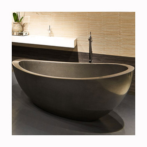 Modern Carved Natural Stone Bathroom Bath Tub Free Standing Black Marble Bathtub