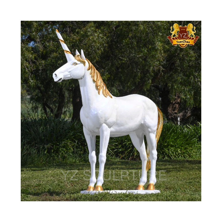 Wholesale Outdoor Garden Decor Life Size Animal Sculpture Hand Carved Fiberglass Resin Standing Unicorn Statue Prices