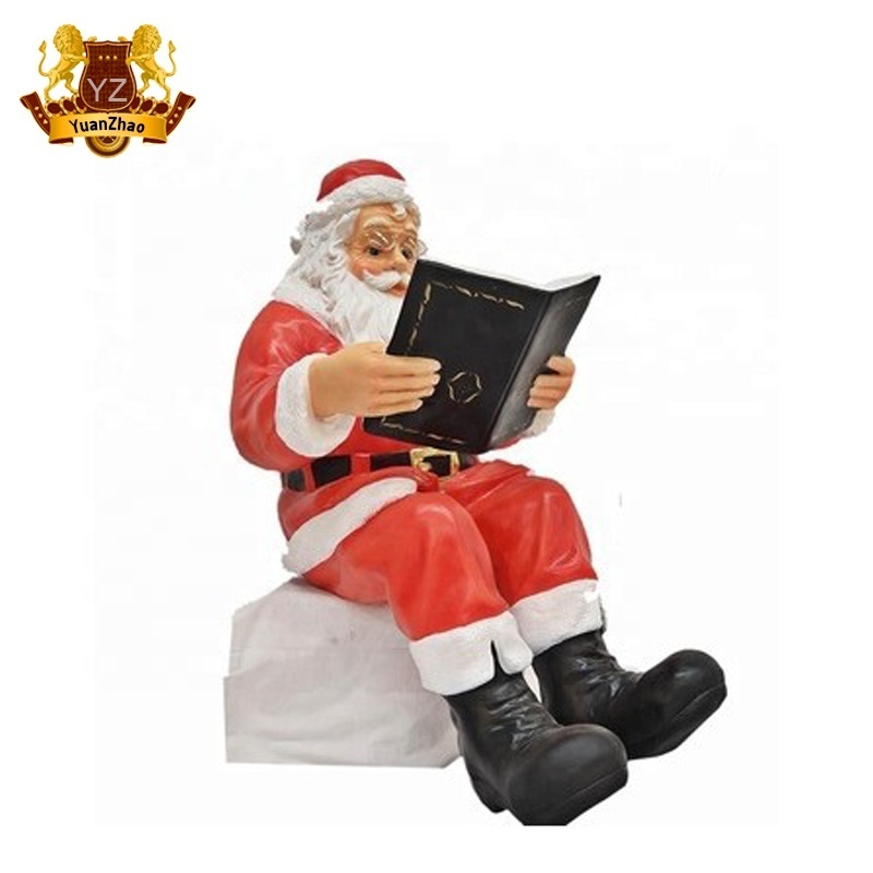 Christmas Decoration Fiberglass Santa Claus Statue Life Size Father Christmas with Gits Sculpture