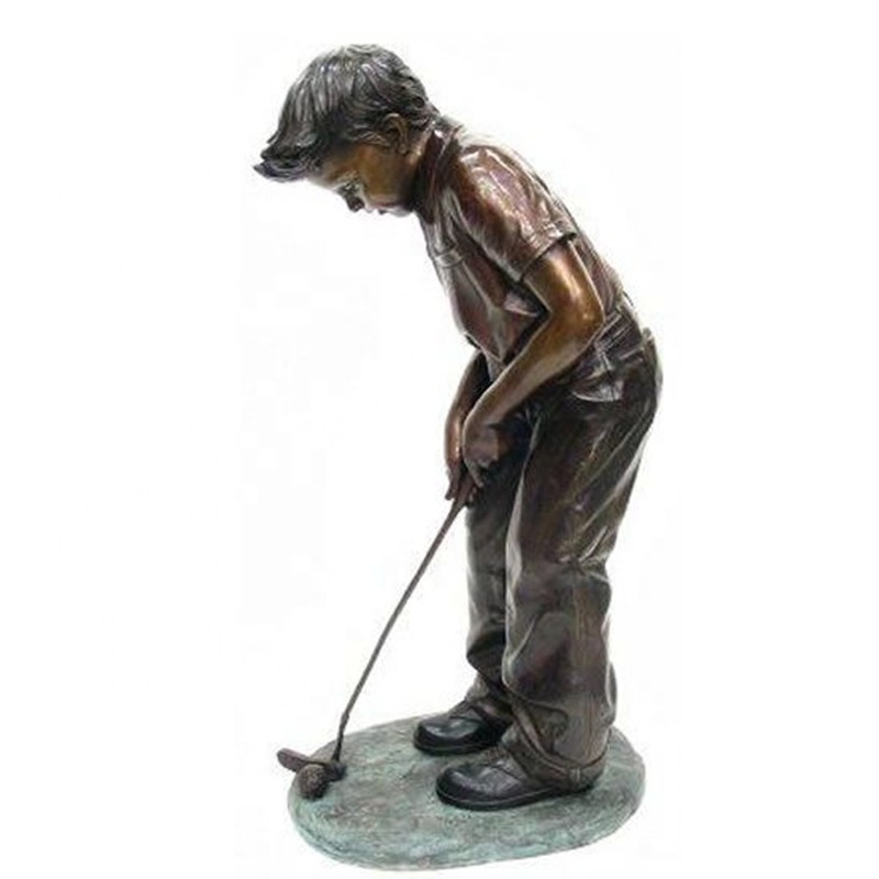 garden bronze life size boy golfer statue for decoration