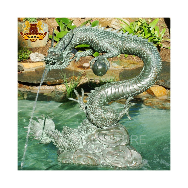 Custom Metal Bronze Dragon Statue Ornaments Antique Brass Bronze Large Chinese Dragon Garden Statue Sculpture Water Fountain