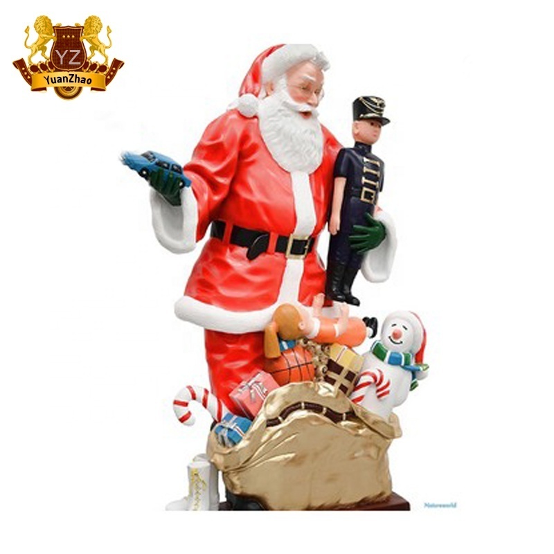 Christmas Decoration Fiberglass Santa Claus Statue Life Size Father Christmas with Gits Sculpture