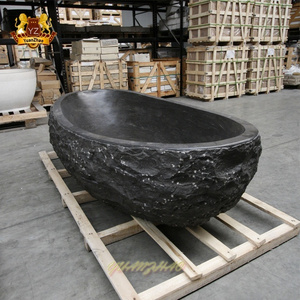 Fashion attractive design hand carved black solid freestanding natural stone bathtub marble round bath tub