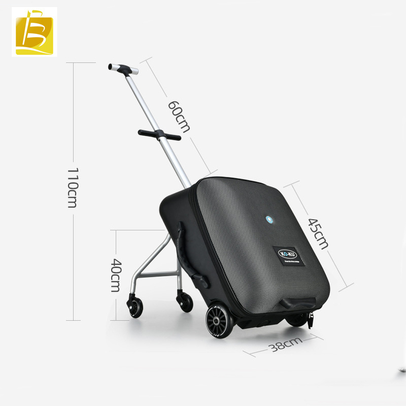 ABS 4 Spinner Wheels Travelling Carry on Ride on Children Kids Boarding Rideable Scooter Travel Trolley Cart Suitcase Luggage