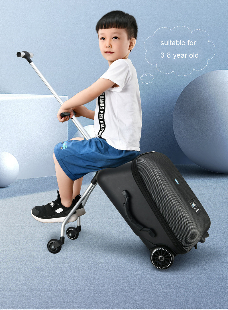 ABS 4 Spinner Wheels Travelling Carry on Ride on Children Kids Boarding Rideable Scooter Travel Trolley Cart Suitcase Luggage