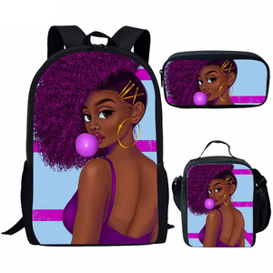 Customized 3pcs/set School Bags Backpack African Black Girl Schoolbag Fashion Kids Book Bag for Children Female Daypack Mochila