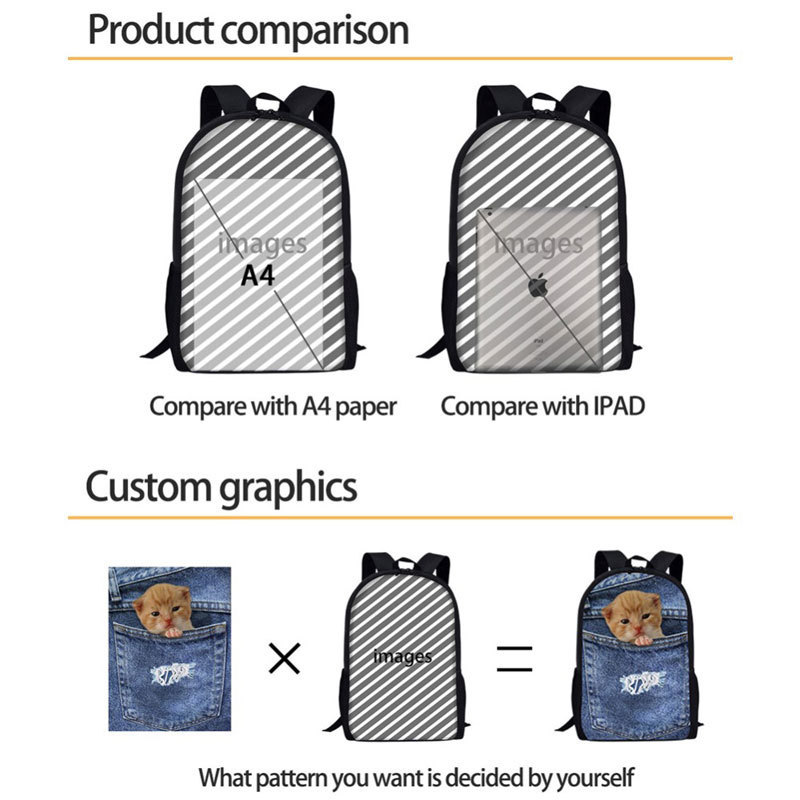 Customized 3pcs/set School Bags Backpack African Black Girl Schoolbag Fashion Kids Book Bag for Children Female Daypack Mochila