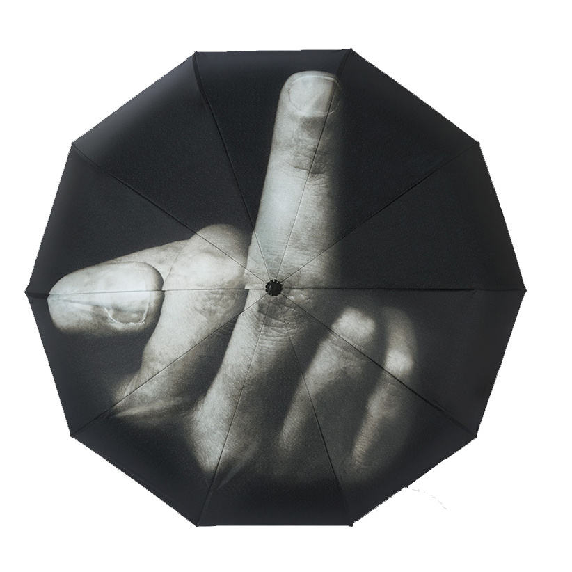 Hot Sale Auto Designer Umbrella with Middle Finger Logo Umbrella Fold For Waterproof And Sunshield C26-U3029