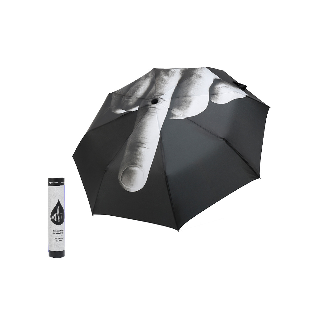 Hot Sale Auto Designer Umbrella with Middle Finger Logo Umbrella Fold For Waterproof And Sunshield C26-U3029