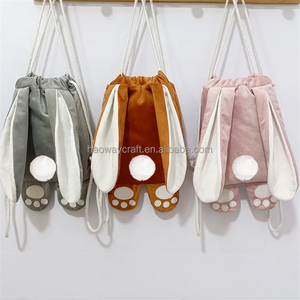 Hot Selling Cute Rabbit Easter Drawstring Candy Basket for Kids Custom Easter Bag Velvet Easter Bunny Backpack