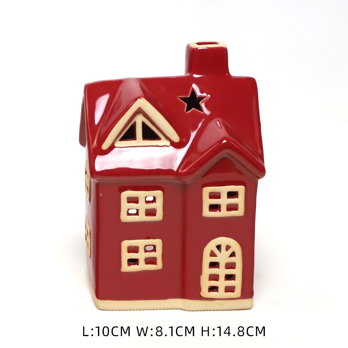 Red porcelain village votive candle holder Wholesale Ceramic church House Tealight Holder Christmas gift for sale