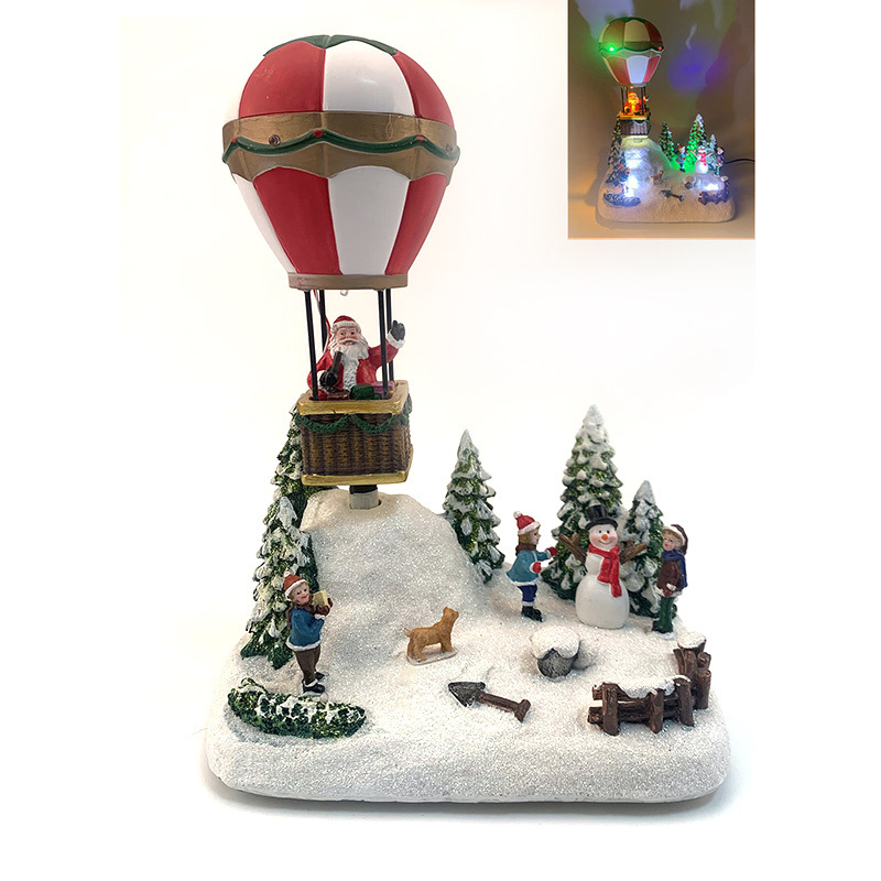 Merry Christmas Hot Air Balloon Molds Resin Led Lighted Village Family Scenario Ornaments Xmas Gifts Santa Claus