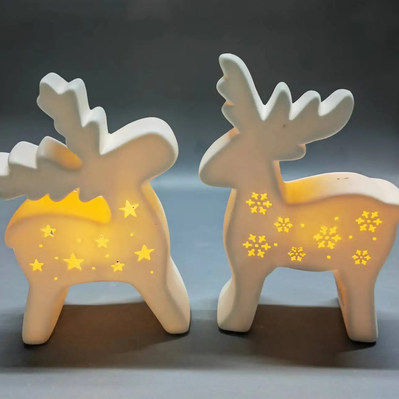 2024 New Arrival Ceramic Deer Bell With Warm Tea Lights Hollow Out Christmas Tree Decoration Simple Luxury Home Glowing Hanging