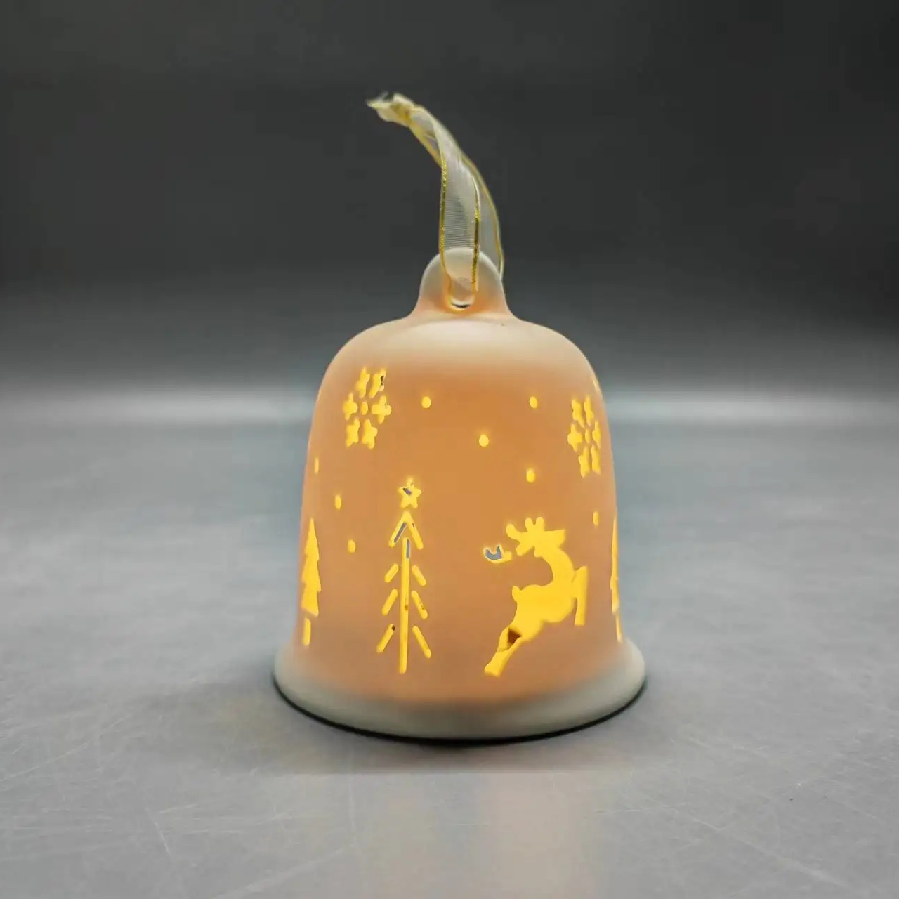 2024 New Arrival Ceramic Deer Bell With Warm Tea Lights Hollow Out Christmas Tree Decoration Simple Luxury Home Glowing Hanging