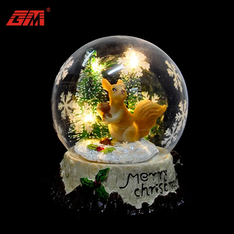 Hot Selling Christmas Decoration Glass Crafts Artificial Snow Globe With LED Lights